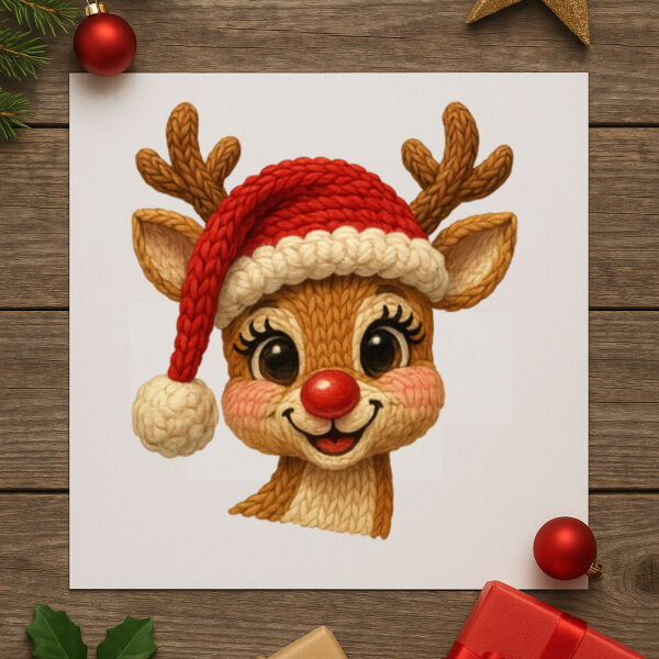 Latch Hook Yarn Crochet Red Nose Reindeer Design Thumbnail