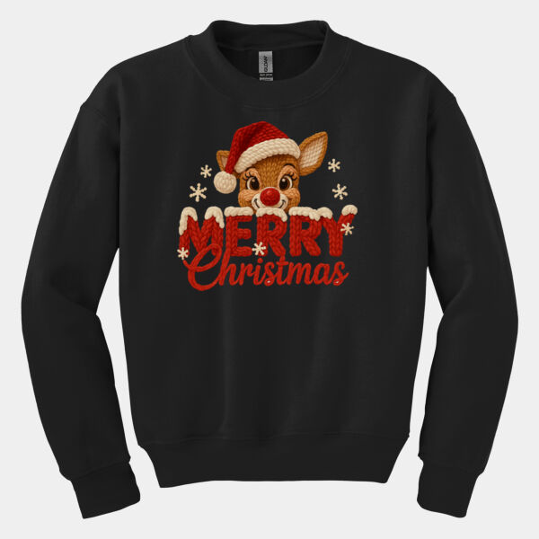 Merry Christmas Reindeer Latch Hook Yarn look Sweatshirt Thumbnail