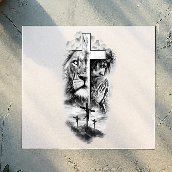 Lion, Cross, Jesus DTF Print Thumbnail